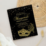Schwarzer Glitzer-Masquerade Sweet 16<br><div class="desc">Das Design bietet glänzende goldene Glitzer Maskerade Ball Maske mit goldenen Konfetti.</div>