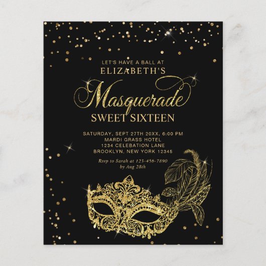 Schwarzer Glitzer-Masquerade Sweet 16 (Vorderseite)