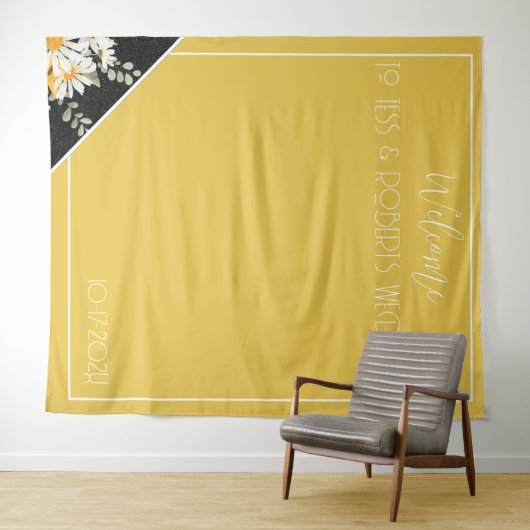 Schwarzer Glitzer mit Blumenmuster und Senfgelben Wandteppich (Beispiel (Horizontal))