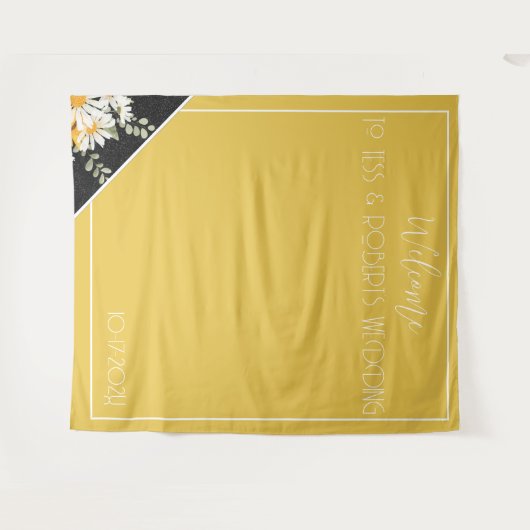 Schwarzer Glitzer mit Blumenmuster und Senfgelben Wandteppich (Vorderseite (Horizontal))