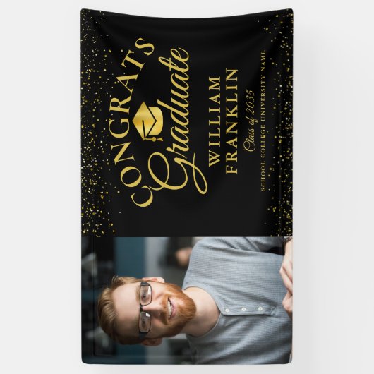 Schwarzer Glitzer Moderner Foto Abschluss Banner (Vertikal)