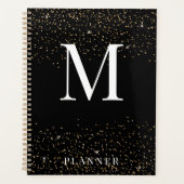 Schwarzer Glitzer Modernes Glam Monogram Planer (Vorderseite)