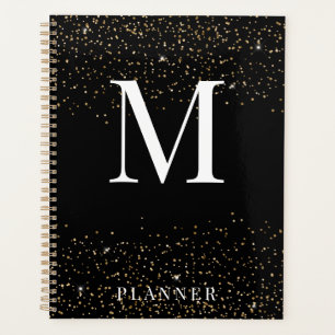 Schwarzer Glitzer Modernes Glam Monogram Planer