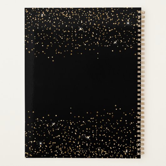 Schwarzer Glitzer Modernes Glam Monogram Planer (Rückseite)