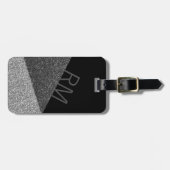 Schwarzer Glitzer Modernes Monogramm-Gepäck Gepäckanhänger (Vorderseite horizontal)