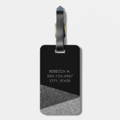 Schwarzer Glitzer Modernes Monogramm-Gepäck Gepäckanhänger (Rückseite vertikal)
