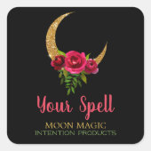 Schwarzer Glitzer-Mondzauber Quadratischer Aufkleber (Vorderseite)