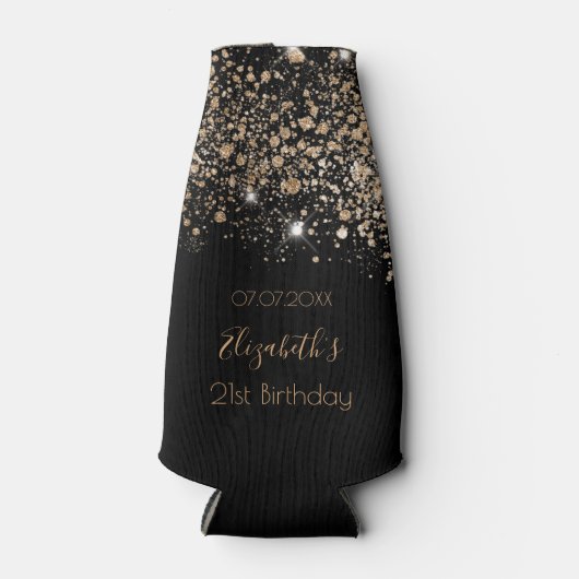 Schwarzer Glitzer-Monogramm-Chic Flaschenkühler (Vorderseite)