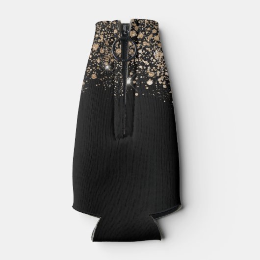 Schwarzer Glitzer-Monogramm-Chic Flaschenkühler (Rückseite)