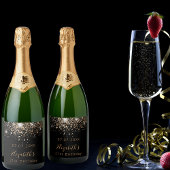 Schwarzer Glitzer-Monogramm-Chic Schaumweinetikett