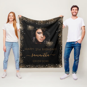 Schwarzer Glitzer-Monogramm-Foto Fleecedecke