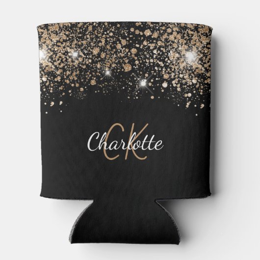 Schwarzer Glitzer Monogramm Name Chic Funkel Dosenkühler (Rückseite)