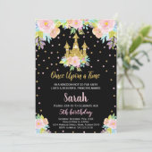 Schwarzer Glitzer Prinzessin Birthday Einladung (Stehend Vorderseite)