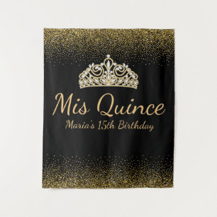 Schwarzer Glitzer Quinceanera Wandteppich