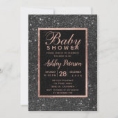 Schwarzer Glitzer Rose Goldtypografie Babydusche Einladung (Vorderseite)