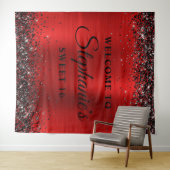Schwarzer Glitzer Roter Film Herzlich willkommen b Wandteppich (Beispiel (Horizontal))