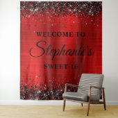 Schwarzer Glitzer Roter Film Herzlich willkommen b Wandteppich (Beispiel)