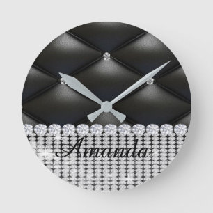 Schwarzer Glitzer Runde Wanduhr
