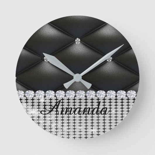 Schwarzer Glitzer Runde Wanduhr (Vorderseite)