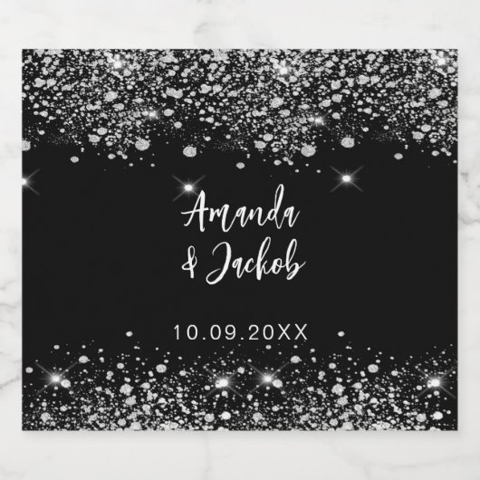 Schwarzer Glitzer Schaumweinetikett (Einzelnes Label)