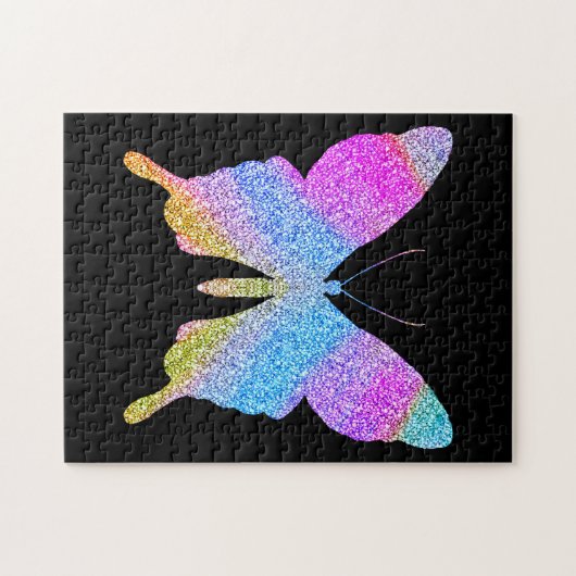 Schwarzer Glitzer Schmetterling Spaß Niedlich Puzzle (Horizontal)