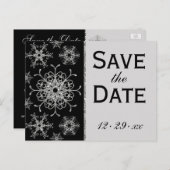 Schwarzer Glitzer Schneeflocken Save the Date Post Ankündigungspostkarte (Vorne/Hinten)
