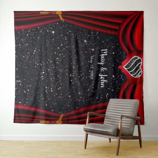 Schwarzer Glitzer Schwarzer und weißer Herzenroter Wandteppich (Beispiel (Horizontal))