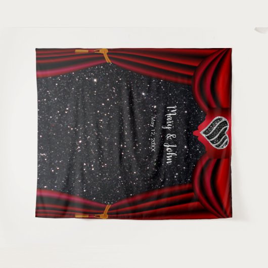 Schwarzer Glitzer Schwarzer und weißer Herzenroter Wandteppich (Vorderseite (Horizontal))