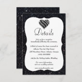 Schwarzer Glitzer Schwarzes und Weiß Herz Hochzeit Begleitkarte (Vorne/Hinten)