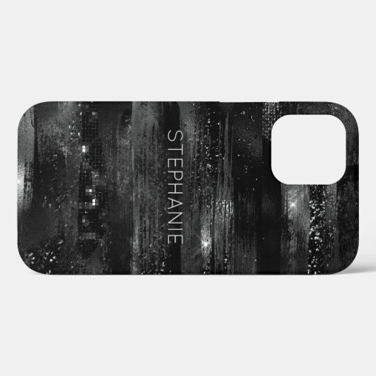 Schwarzer Glitzer Shimmer Moderner Personalisierte Case-Mate iPhone Hülle (Rückseite (Horizontal))