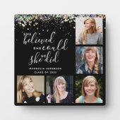 Schwarzer Glitzer Sie glaubt Foto Abschluss Fotoplatte (Vorderseite)