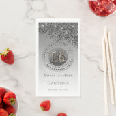 Schwarzer Glitzer & Silber Sweet 16 Mit Monogramm Serviette (Beispiel)