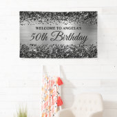 Schwarzer Glitzer Silberfolie 50. Geburtstag Willk Banner (Insitu)
