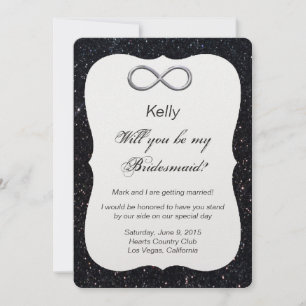 Schwarzer Glitzer Silver Infinity Bridesmaid Card Einladung