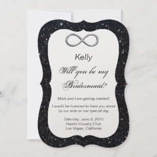 Schwarzer Glitzer Silver Infinity Bridesmaid Card Einladung