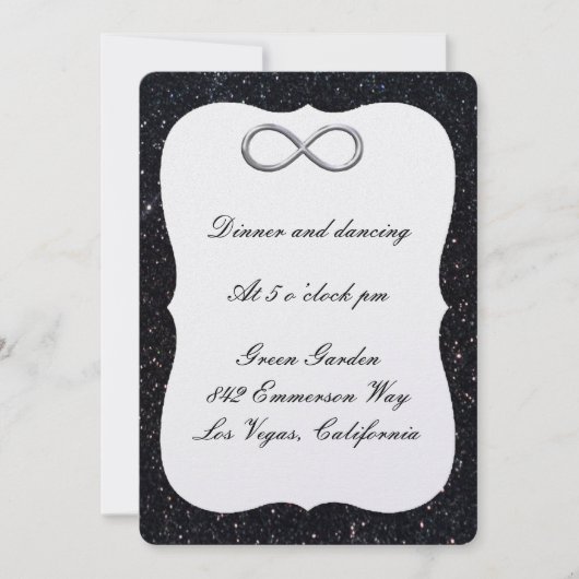 Schwarzer Glitzer Silver Infinity Empfang Card Einladung (Vorderseite)