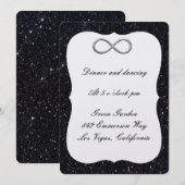 Schwarzer Glitzer Silver Infinity Empfang Card Einladung (Vorne/Hinten)