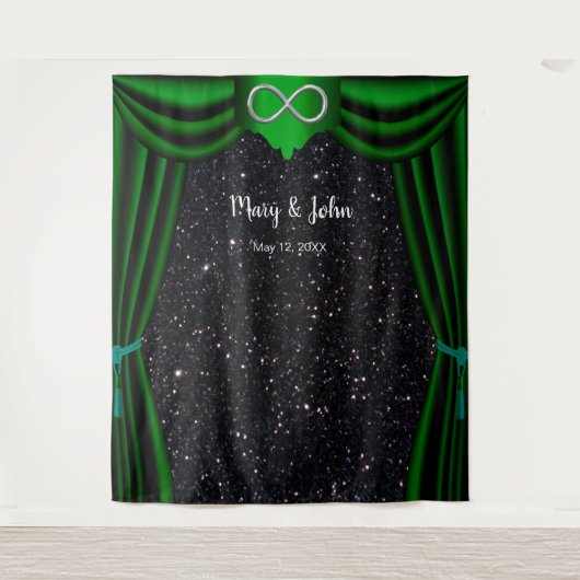 Schwarzer Glitzer Silver Infinity Green Vorhang Wandteppich (Vorderseite)