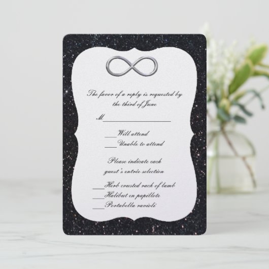 Schwarzer Glitzer Silver Infinity Response Card Einladung (Stehend Vorderseite)