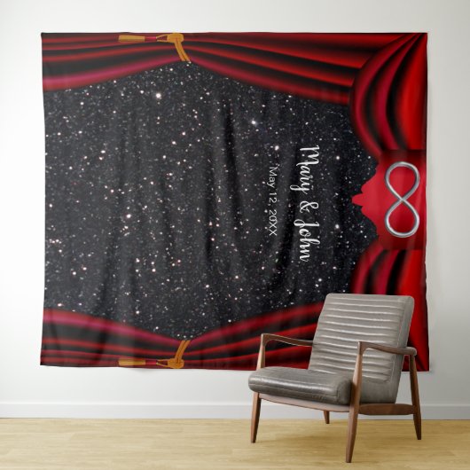 Schwarzer Glitzer Silver Infinity Roter Vorhang Hi Wandteppich (Beispiel (Horizontal))