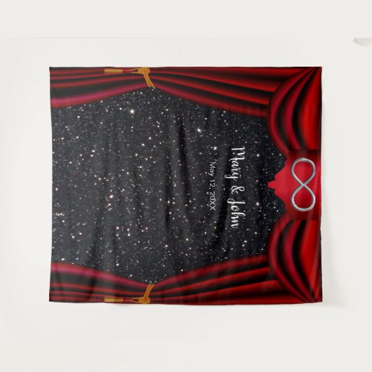 Schwarzer Glitzer Silver Infinity Roter Vorhang Hi Wandteppich (Vorderseite (Horizontal))