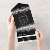 Schwarzer Glitzer Silver Wedding alle in einer Ein All In One Einladung (Abreißen)