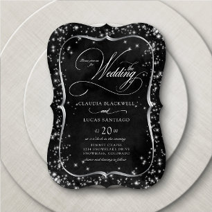 Schwarzer Glitzer Silver Wedding Einladung
