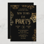 Schwarzer Glitzer Snowflake | SILVESTER Einladung (Vorne/Hinten)