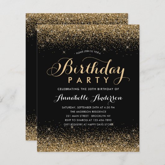 Schwarzer Glitzer Sparkasse jeden Geburtstag (Vorne/Hinten)