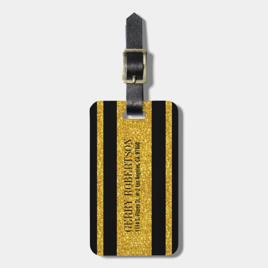 Schwarzer Glitzer Streifen Gepäckanhänger (Vorderseite vertikal)