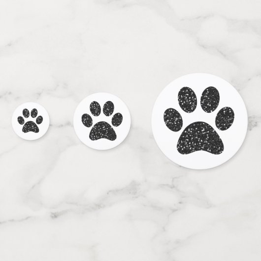 Schwarzer Glitzer Tiermascot-Paw-Drucktisch Konfetti (Rückseiten)
