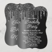 SCHWARZER GLITZER TROPFEN ELEGANTE GEBURTSTAGEINLA EINLADUNG (Vorne/Hinten)