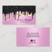 Schwarzer Glitzer Tropfen Friseur Rosa Schönheitss Visitenkarte (Vorne/Hinten)