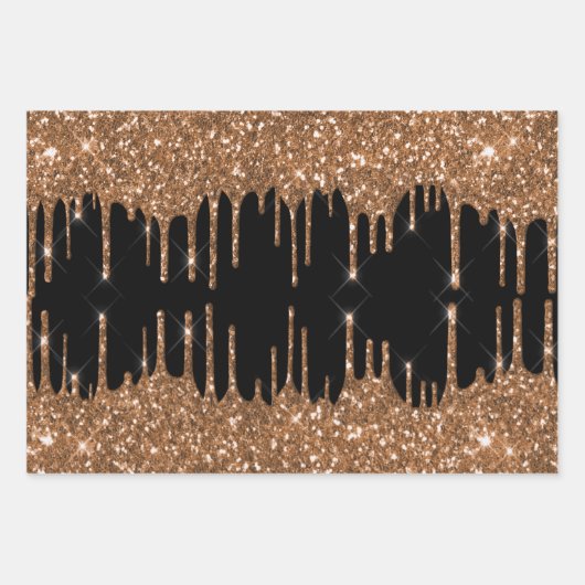 Schwarzer Glitzer Tropfen mädchenhaft Luxus Geschenkpapier Set (Vorderseite 2)